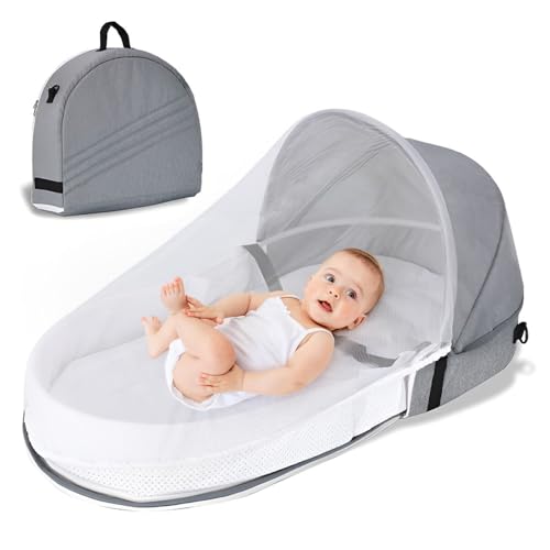 ベビーベッド 折りたたみ式 持ち運び【現役保育士監修】ベッドインベッド 添い寝 寝返り防止 0.85kg超軽量 携帯型ベビーベッド おむつ替え 蚊帳付き オーニング付き 収納便利 取り外し可能 洗える