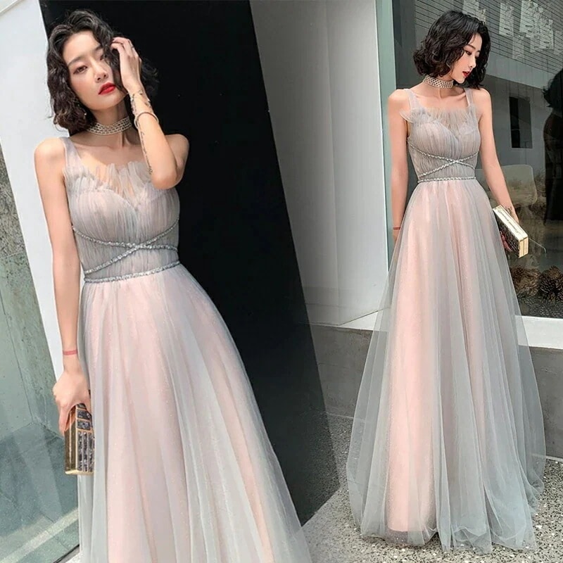 カラードレス ファスナー 編み上げ パーティードレス フォーマルドレス ロングドレス ノースリーブ ギャザー グレー ピンク 結婚式 二次会 発表会 コンサート ゲストドレス ウェディングドレス ウエ