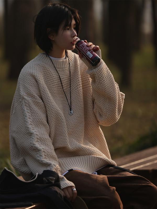 春 アメリカン レトロ マルチ カラー トップスス ラウンドネック セーター 長袖 セーター 7,034円