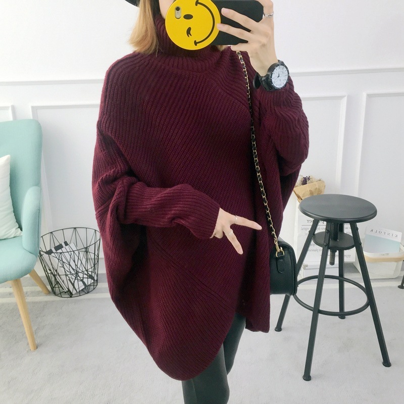 ハイネックニットセーター ドルマンスリーブニット カジュアルニットセーター オーバーサイズニットセーター トップス セーター プルオーバー ロング ロング丈 袖あり 長袖 ドルマンスリーブ ハイネック