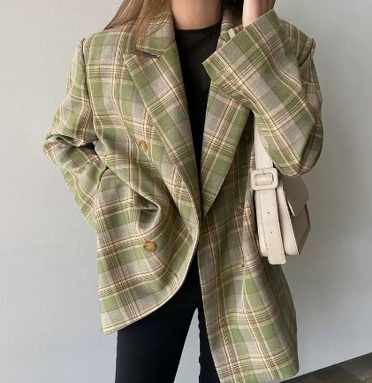 チェック柄長袖ロング丈ジャケット 長袖ジャケット お出かけ ルーズシルエット トップス アウター コート ジャケット 上着 アウター ロング丈 袖あり 長袖 Vネック 襟付き ゆったり ワイド