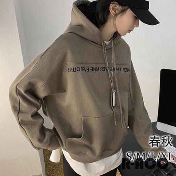 ブラウス パーカー レディース 長袖パーカー フード付き トップス プルオーバー 英文字 無地 カジュアル アメカジ シンプル ゆったり おしゃれ 部屋着