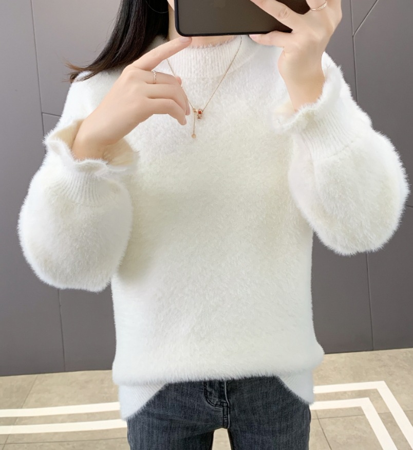 デート ニットソー ざっくりニット 長袖 ミドルネック モコモコ ふわふわ ウール 可愛い きれいめ 上品 おしゃれ かっこいい 可愛い ラブリー キュート ガーリー クール モード系