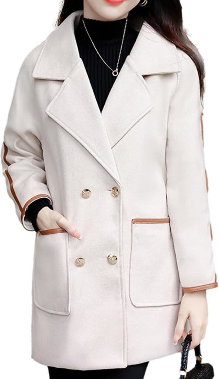 チェスターコート アウター レディース パイピング キルティング裏地 ゴールドボタン ダブルブレスト ゆったり 襟付き 裏地有り シルエット 無地 高身長 韓国(アイボリー, L)