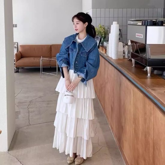 デニムジャケット レディース Gジャン ビッグカラー ショート丈 クロップド丈 オーバーサイズ 無地 長袖 ジャケット レトロ かわいい きれいめ ガーリー ストリート カジュアル デニム おしゃれ