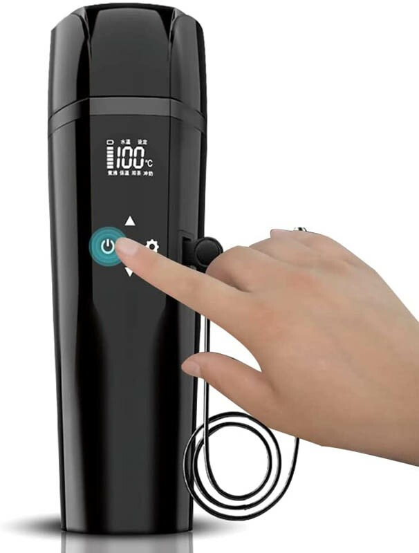 車載電気ケトル 30℃100℃ 450ml DC12V小型車/24Vトラック兼用 沸騰 沸き立った後に自動的に保温 車用 加熱 保温 湯沸し器 湯ボルト ポータブルケトル 電気ポット 車中泊 LCD