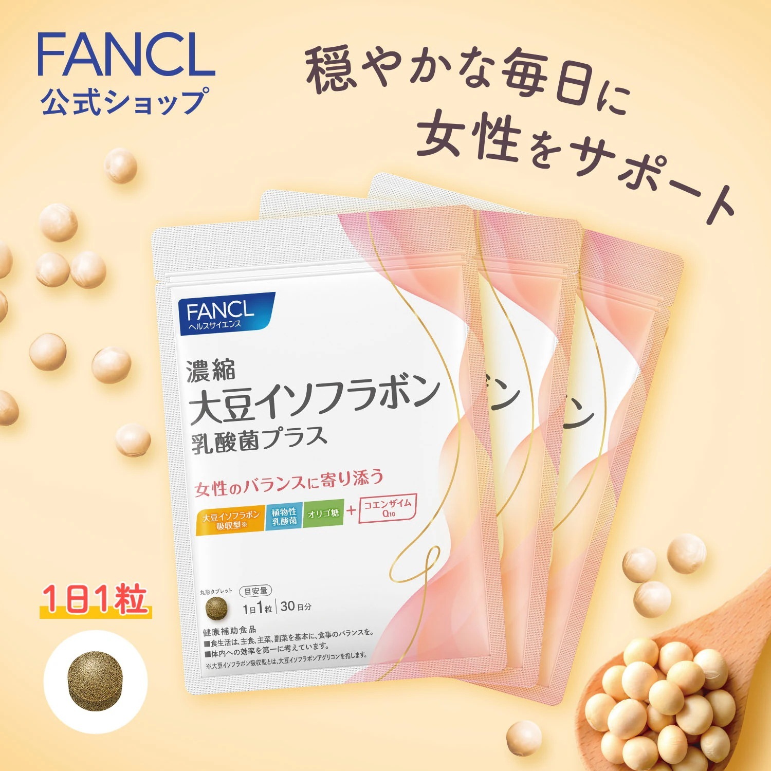 濃縮大豆イソフラボン 乳酸菌プラス90日分 [ サプリ サプリメント 女性 美容 健康食品 植物性乳酸菌 コエンザイムQ10 健康 サポート 美容サプリ 健康サプリ イソフラボン 大豆 栄養補給 ]