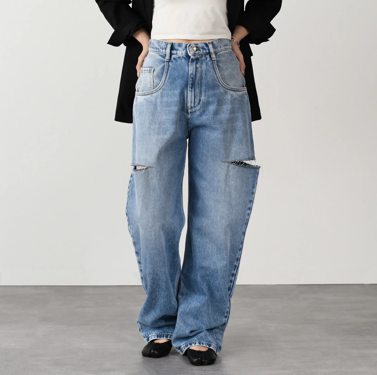 デニム ボトム カットアウトジーンズ S51LA0051 S30513 レディース ブルー ハイウエスト テーパードレッグ