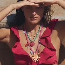 ハンドメイドビーズひまわりカニヒトデ貝パパイヤハート多層バケーションビーチレディースネックレスZAスタイルジュエリーアクセサリー