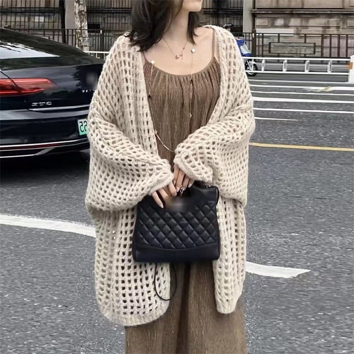 ロングカーディガン 薄手 レディース 春 春夏 UV ニットカーディ バルーン袖 さらっと羽織れる今日は30パーセント