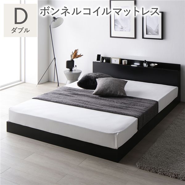 ベッド ダブル ボンネルコイルマットレス付 宮付 すのこベッド