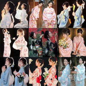 浴衣セット日本伝統着物浴衣女性日系レトロ浴衣着物セット和装写真撮影衣装女日系写真衣装改良桜着物浴衣
