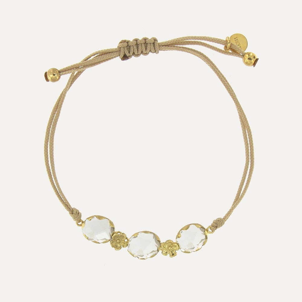 MESH ストーン＆フラワーブレスレット【クリア】シルバー925 18Kゴールドコート Gold Bracelet ギフトBOX入り ジュエリークロス付き ハンドメイド ポルト