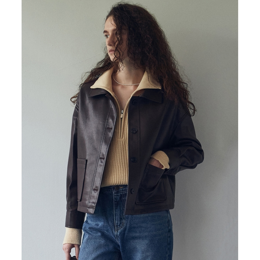 ニック&ニコールカラーポケットレザージャケット_ブラウン