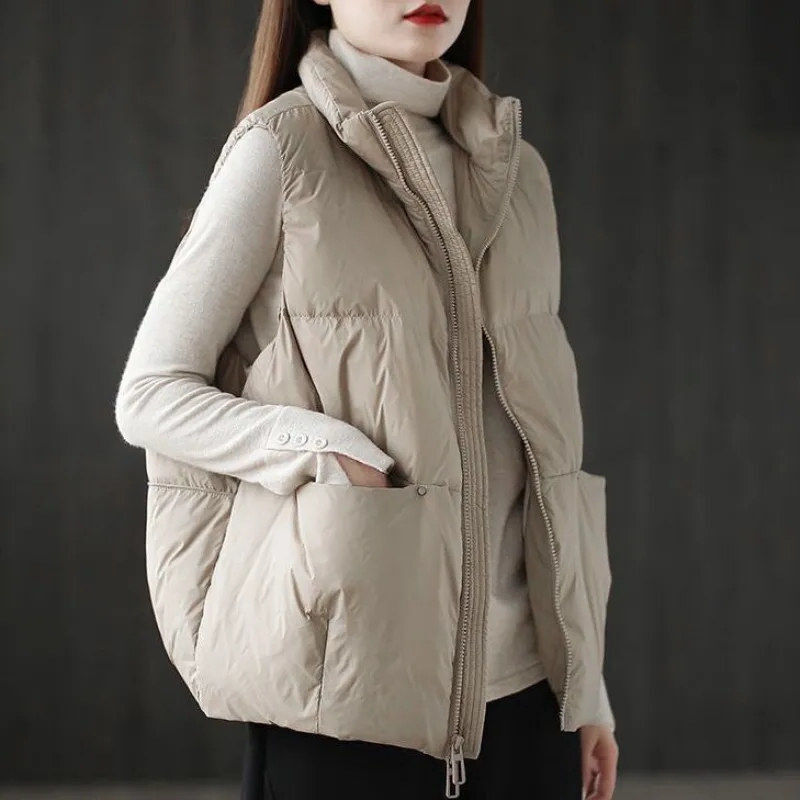 ダウンベスト カーキ ブラック トップス ベスト スリム 細身 ストレート スマート かわいい