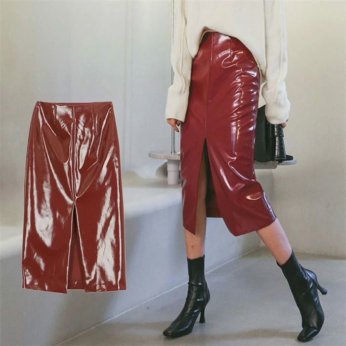 キャンペーン価格スカート 本革スカート ミディアム丈革スカート ラムレザー タイトスカート 膝丈ペンシルスカート ラムレザースカート ハイウエスト 本革 皮スカート 羊革 ブラック OL 通勤 オフィ