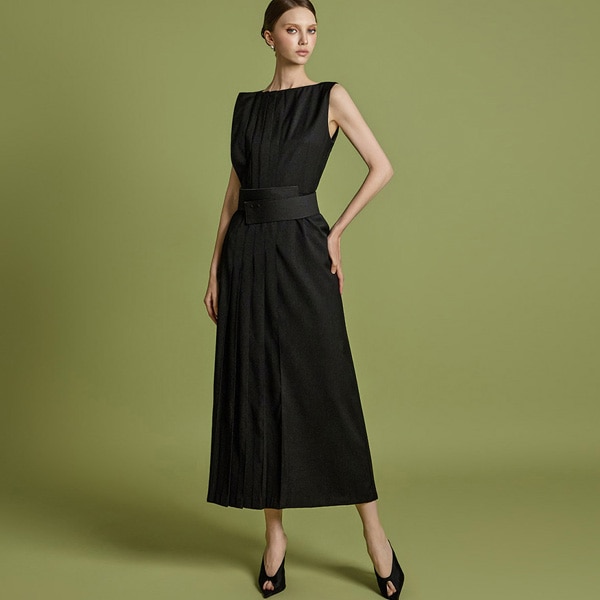 D9544 ベルトセット プリーツワンピース