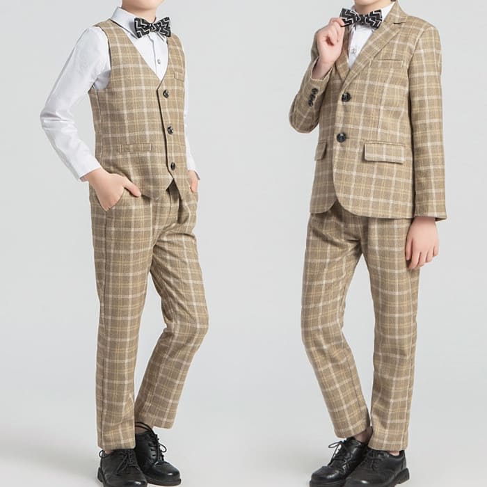 超人気,大特価 小学生 男の子 小学校 卒業式 卒園式 入学式 入園式 蝶ネクタイ チェック柄スーツ ベスト ジャケット パンツ シャツ 5点セット 男子 フォーマル 子供 スーツ 子供服 七五三 結
