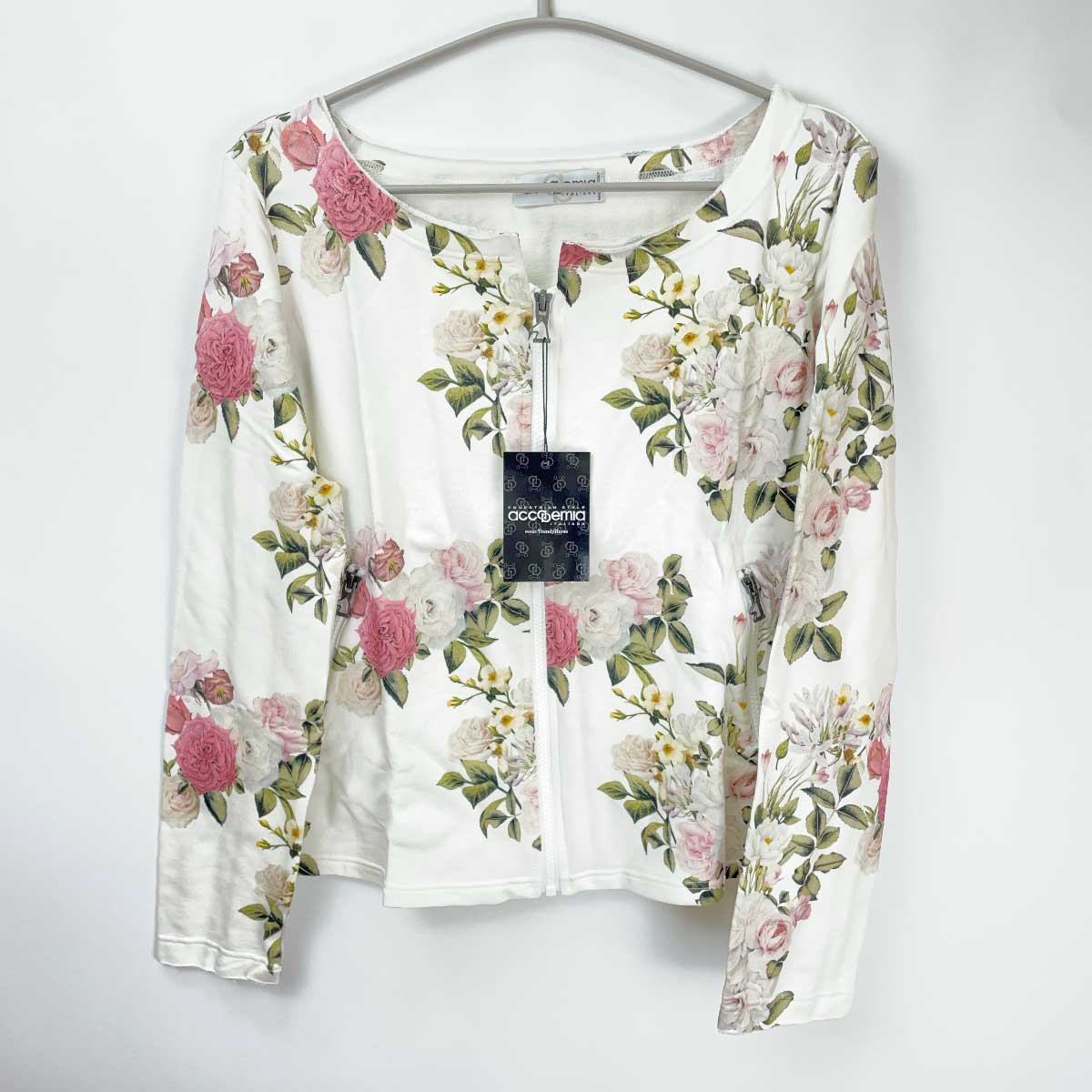 【中古・未使用品】アカデミアイタリアーナ Accademia Italiana W-FLOWER 軽量 スウェットシャツ ジップアップ 長袖 ライディング ジャケット M ホワイト レディース 乗馬