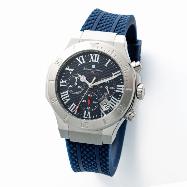 取寄品 正規品 Salvatore Marra 腕時計 SM23106-SSBL 5気圧防水 クロノグラフ 日付表示 ラバーベルト 防水 メンズ腕時計