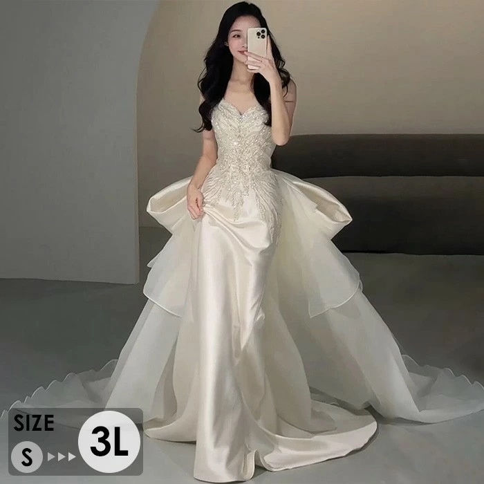 【高品質の製品】ウェディングドレス ビスチェタイプ マーメイドライン ビッグリボン 花嫁 白ドレス ワンピース プリンセス かわいい シンプル アンティーク クラシカル 結婚式 二次会 披露宴 前撮り