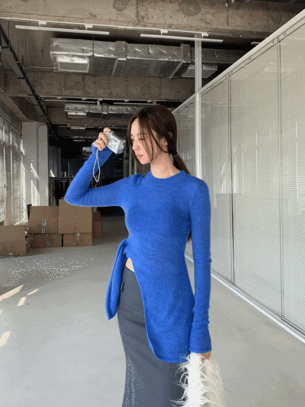 사이드 트임 롱 슬림 긴팔 니트