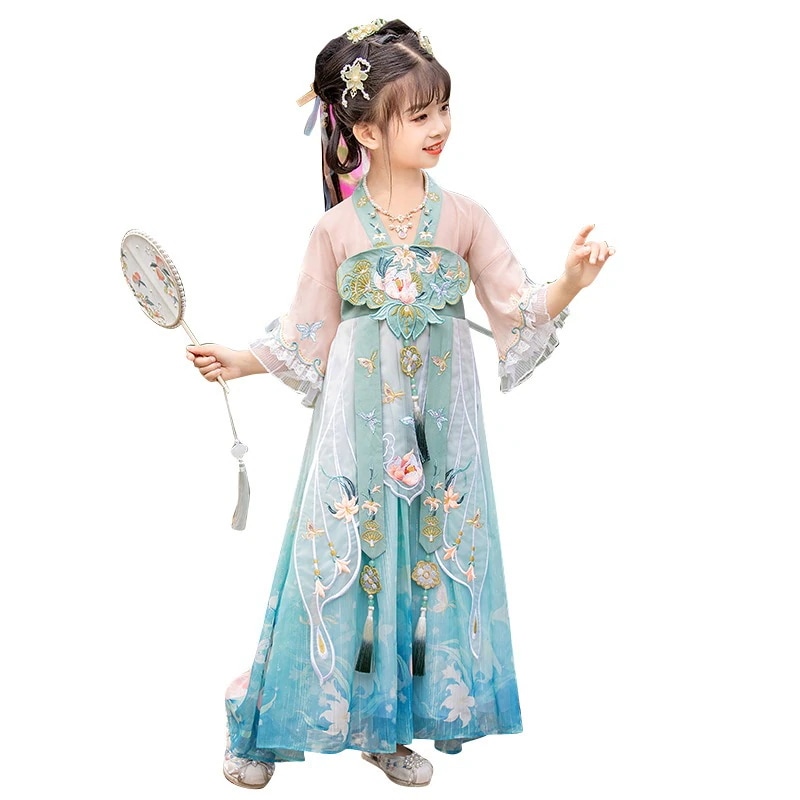 子供の漢服古女超仙飄逸小女孩ワンピース女孩公演服