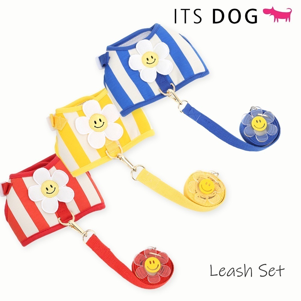 (韓国製の犬の胸紐) Smile Daisy Harness Set (花刺繍ハーネス)