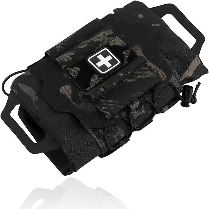 メディカルポーチ サバゲー用 MOLLE対応 見せる装備 ファーストエイド ユーティリティ タクティカル EDCポーチ (黒迷彩)