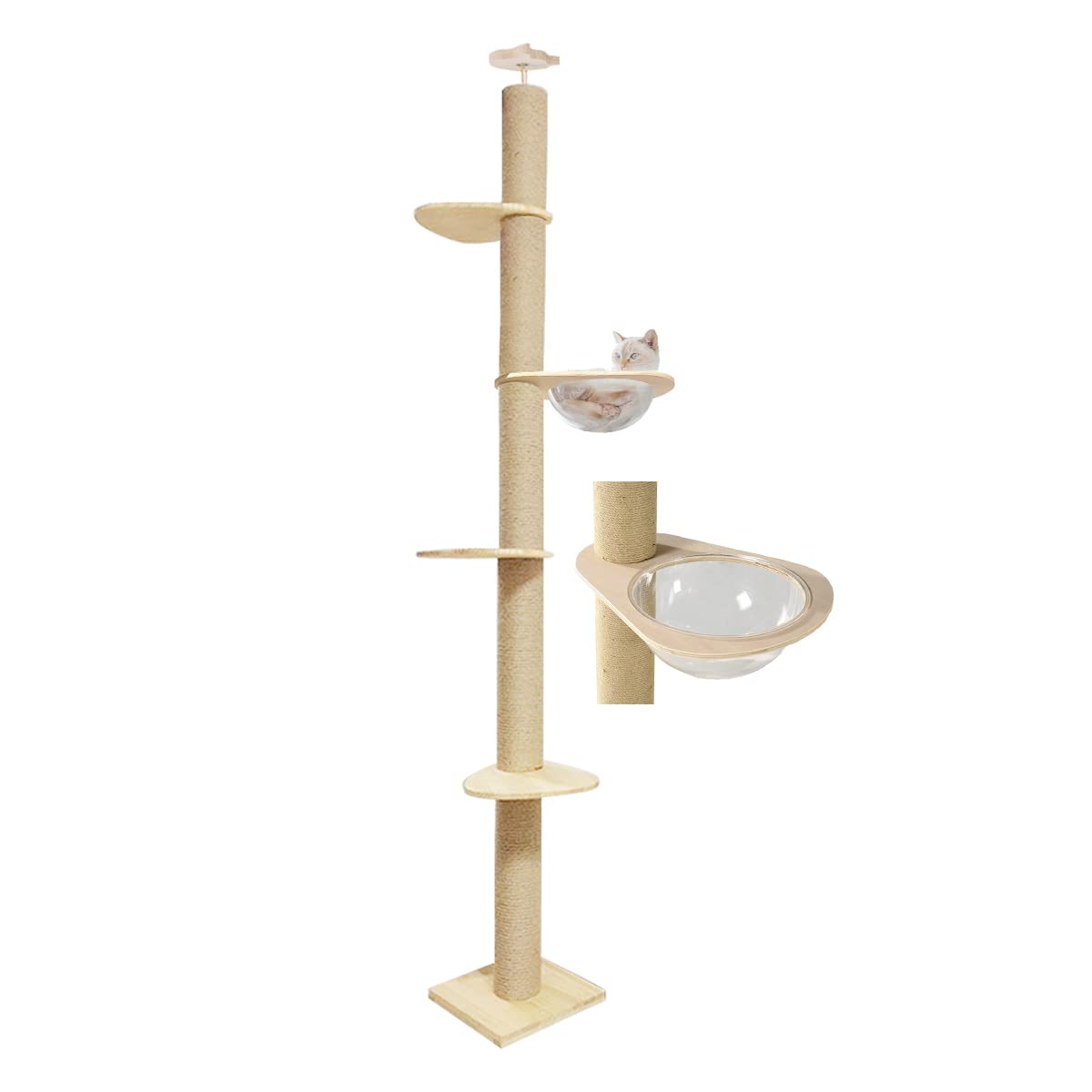 「日本メーカー」RAKU 極太木登りタワー 宇宙船ハンモック付き 12cm極太支柱 シングル キャットタワー 突っ張り 猫タワー 省スペース 高さ183～208cm 209～229cm 230～250