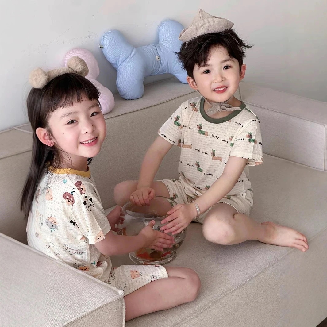 [キッズパジャマ]パジャマ 子供パジャマ薄い半袖氷冷たいホームウェアスーツパジャマ