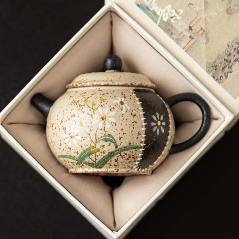 非常にシンプルな青と白のフリントレッドティーポット小さくて精巧な金彩のデイジーパレスランタンティーポット