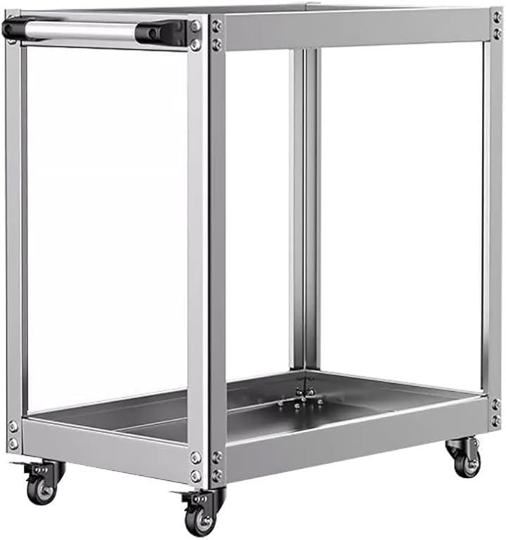 ステンレス製ツールカート 工具ワゴン 整備用 ツールワゴン 耐荷重200KG 回転キャスター付き ブレイキー付き 工具カート 工具台車 DIY (2段 幅67x奥行37x高さ75CM)
