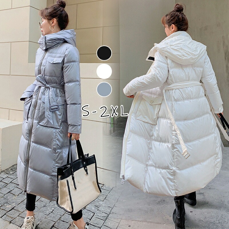 ダウンコート ロングコート レディース 冬 ダウンジャケット フード付き ベルト 帽子付き ロング丈コート 女性用 中綿コート ダウン アウター 前開き 暖かい 防寒 通学 カジュアル 大きいサ