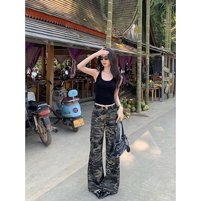 MULVAN宝の迷彩式の復古の多袋のズボンのズボンの女子高街のゆったりとした広脚の少しのスラックスのズボンです 6,444円