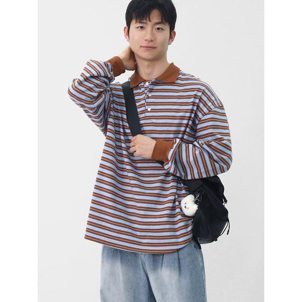 メンズ配色ストライプカラー長袖TシャツSRAT144_P420861297
