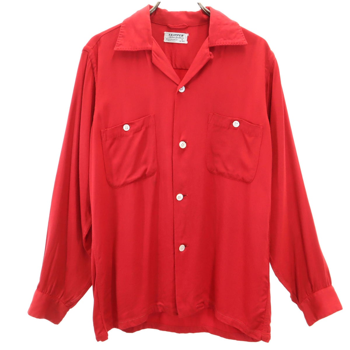 SKIPPER スキッパー 50s USA製 ヴィンテージ 長袖 オープンカラーシャツ S 赤 メンズ 古着