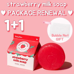 安心/最安値/無料配送/限定特価♡話題のイチゴミルクソープ♡ Dailyskin Strawberry Milk Soap 100g 2個+専用バブルネットセットDaily Skin 딸기2개+거품망