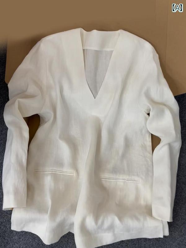 レディース　　シャツ　トップス フレンチ リネンの 白い Vネック シャツ 女性用 2025年 初秋 スタイル ハイエンド 軽い 高級 コットンと レディーストップス