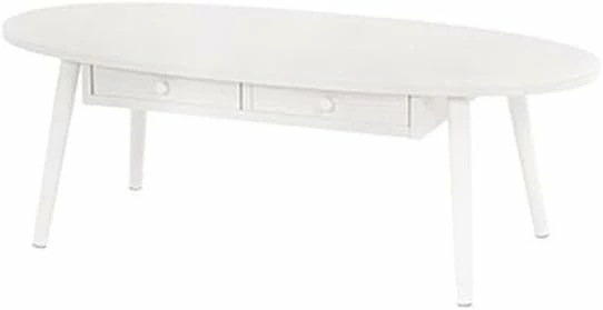 【未使用】萩原 センターテーブル ローテーブル MT-6352WS ホワイトウォッシュ オーバル型 幅110×奥行48×高さ37cm 引き出し 木製脚付き