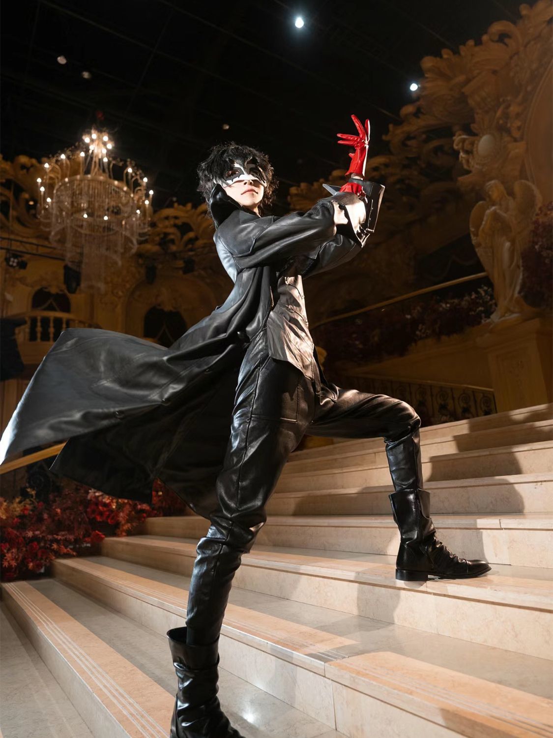 新型女神異聞録P5雨宮蓮コスプレ衣装Joker戦闘服皮衣マスクCOSセット