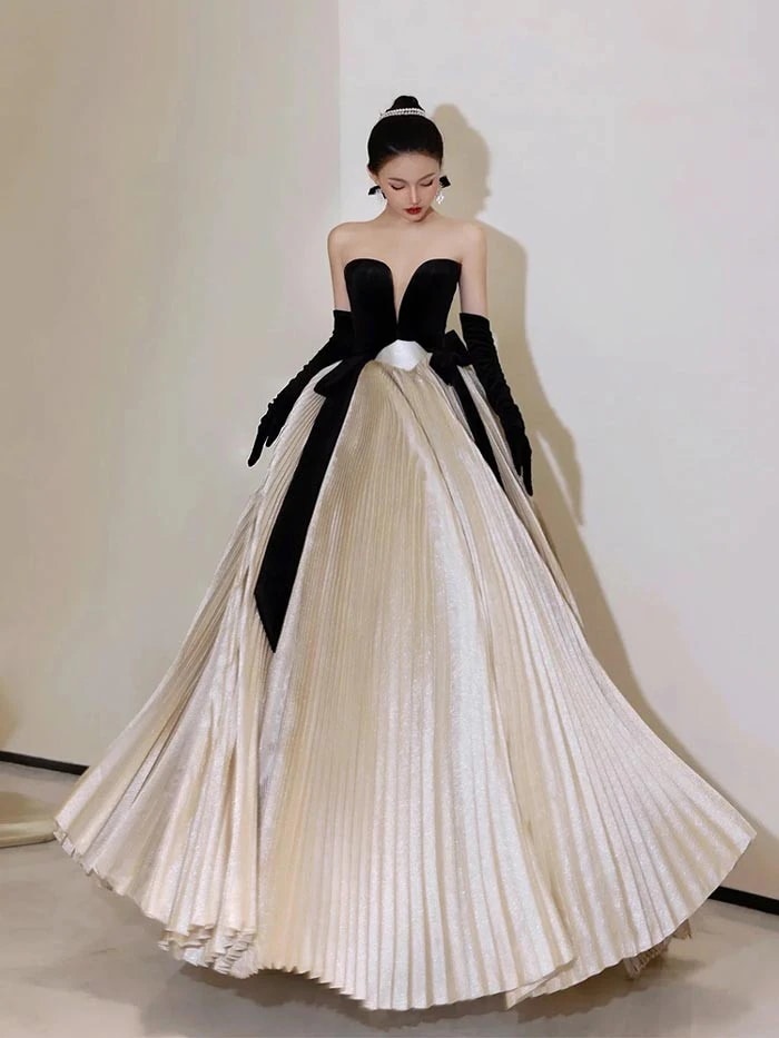 品質保証ストラップレス ドレス パーティードレス ロングドレス ピアノ 発表会 演奏会 ビスチェ ドレス Aライン Vネック イブニングドレス ブラック 二次会 花嫁 結婚式 ドレス 卒業式 謝恩会