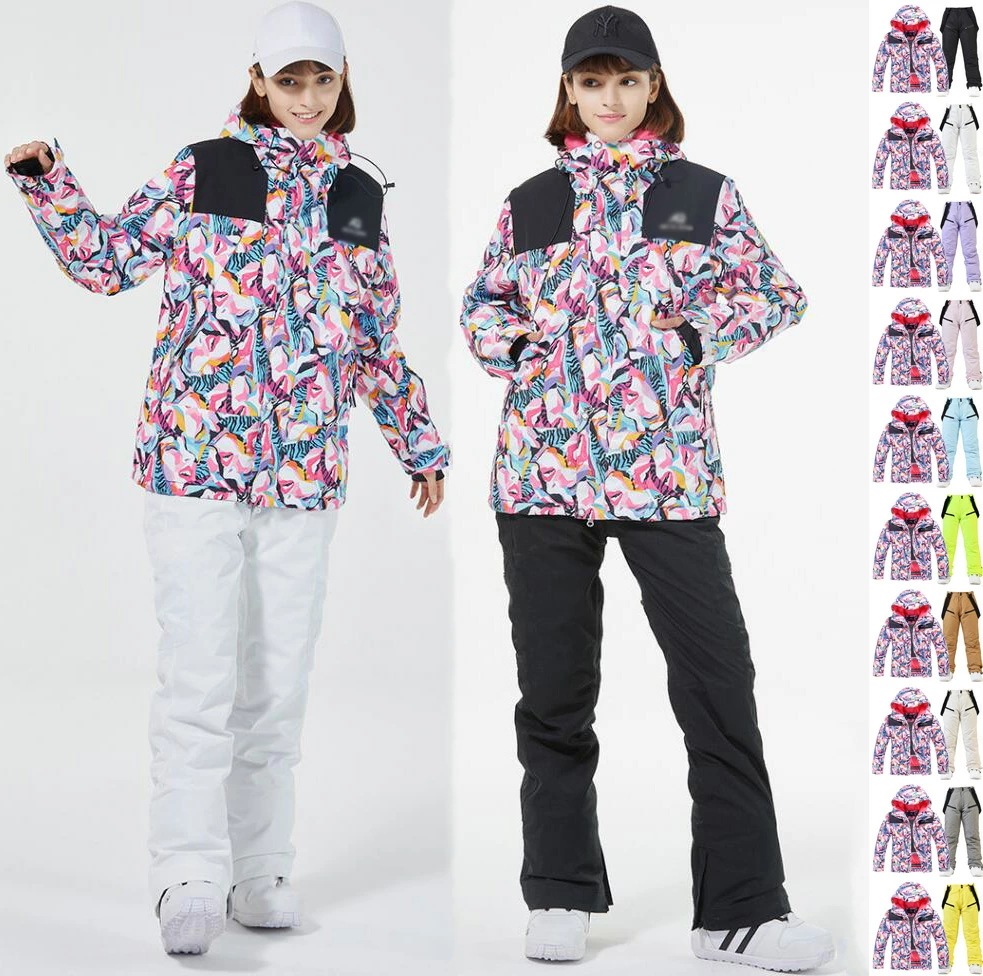 新品セール10色展開 スキーウェア スノボ ウェア 防寒 防水 スノーボードウェア レディース 2点セット ジャケット パンツ 暖かい スノボウェア サスペンダー スノーウェア 可愛い 大きいサイズ