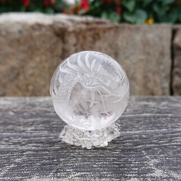 オブジェ 置き物 インテリア雑貨 家具 インテリア 天然水晶 龍彫り 丸玉 40mm 手彫り