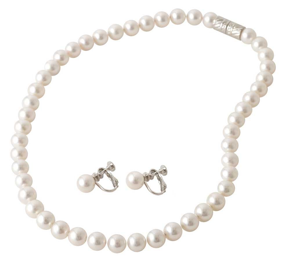 パールネックレス 【 日本製 花珠貝パール 】 大粒 マグネット式 真珠のネックレス 【 選べる パールピアス イヤリング セット 】真珠 10mm 結婚式 冠婚葬祭 卒業式 入学式 アクセサリー [