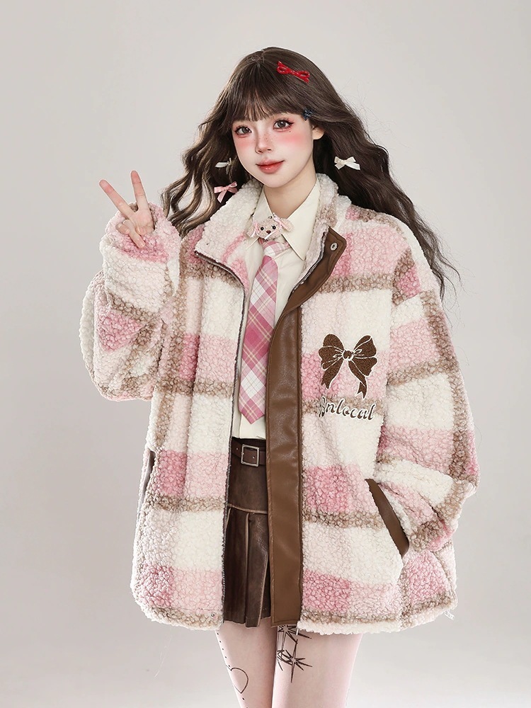 秋冬ふっくら中綿 ボアジャケット 韓国っぽ 長袖トレンド レトロサイズシルエットパッチワーク茶色ファッションレディース ファー厚手防寒あったかアウター暖かい切り替え羽織るかわいいジップアップ 2025