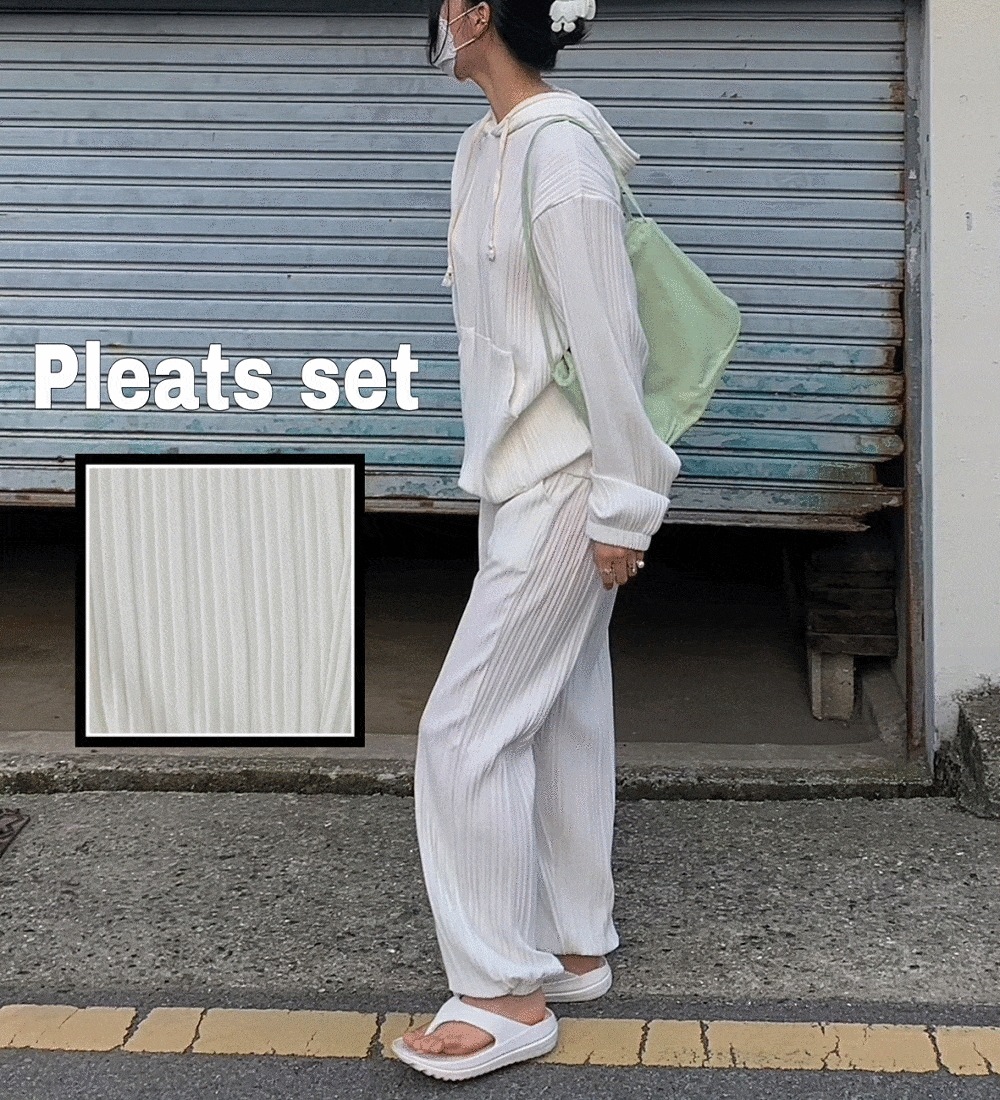 [unisex][韓国制作] プリーツ パーカー ジョガー セット