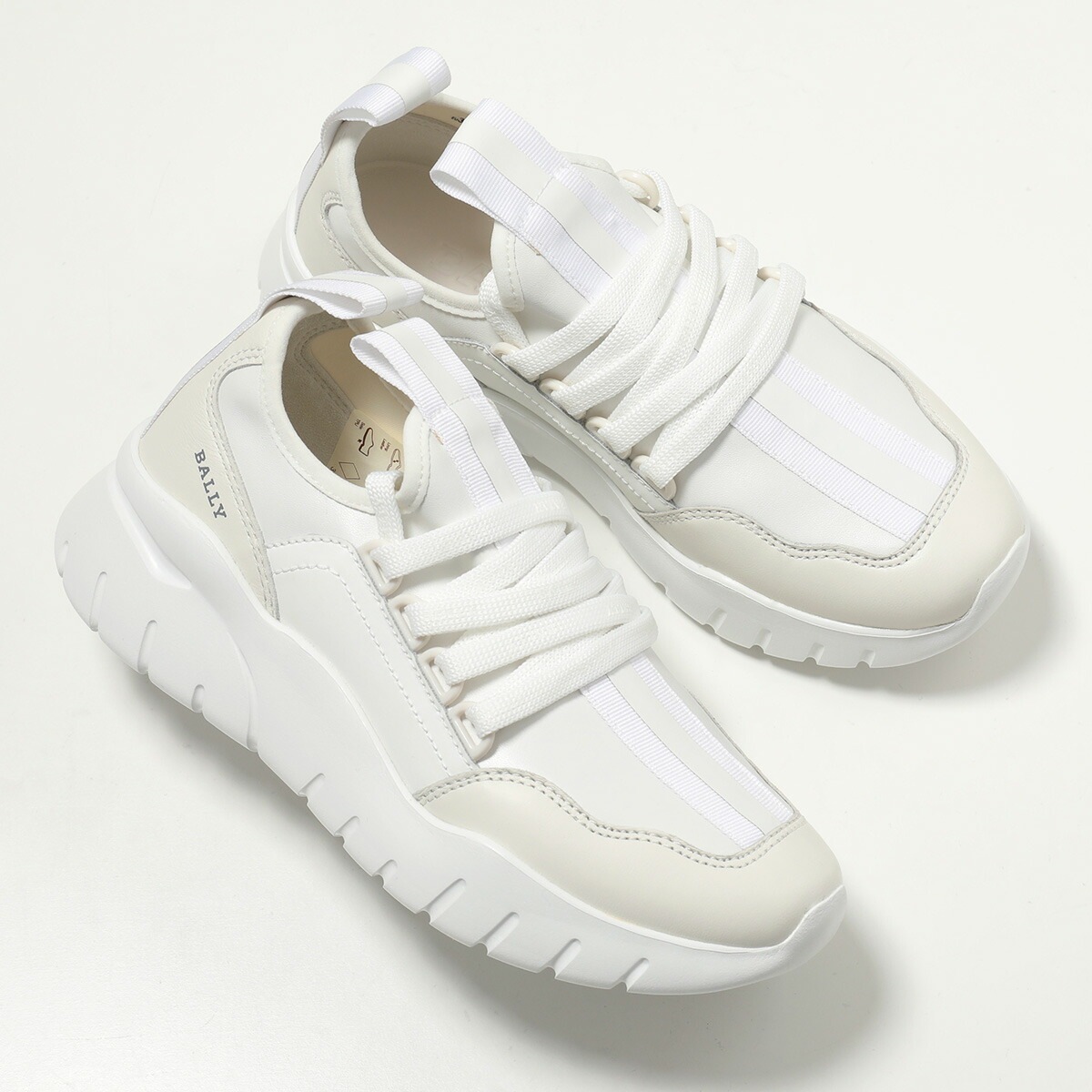 BALLY バリー スニーカー BISE ビセ レディース ミドルカット レザー ストライプ ロゴ 軽量 厚底 3.5cm シューズ 靴 0300/WHITE