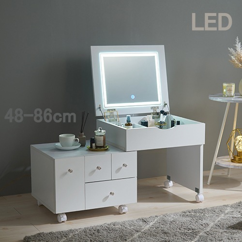 伸縮ロードレッサー 幅48-86cm ドレッサーテーブル LED 女優ミラー 大容量収納 キャスター移動 ミラー角度調整