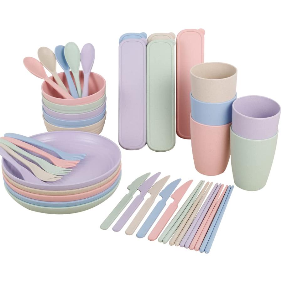 40点セット 麦わらプレート 食器セット 電子レンジ対応 食器洗い機対応 フルーツ サラダ皿 食器 子供 幼児 大人